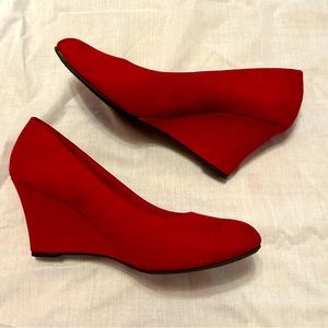 Suede like red wedge heels, size 9.5 like new condition